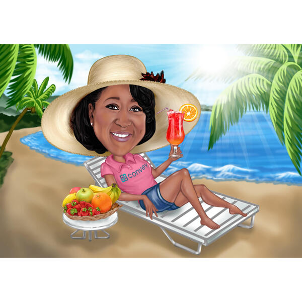 Custom Person Vacation Caricature Gift with Cocktail and Fruit Plate from Photos