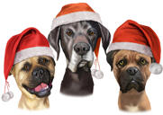 Christmas Dog Group Cartoon Portrait in Color Style from Photos