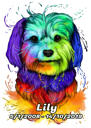 Cute Dog Caricature Portrait with Custom Pet Tag from Photos in Watercolor Style