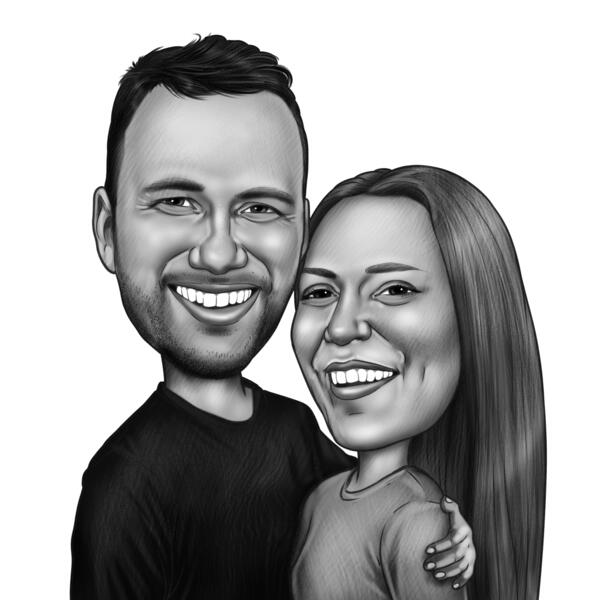 Casal caricatura estilo lápis preto e branco