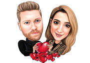 pareja, caricatura, tenencia, corazones