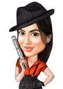 Gangster Woman sarjakuva piirustus lahja värityyliin valokuvista