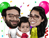 Grup Doğum Günü Karikatürü Hediyesi Renkli Stilde Elle Çizilmiş - Tuval Üzerine Baskı