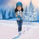 Winter Caricature Portrait with Snow Background
