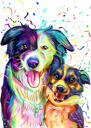 Deux chiens dans la tête et les épaules Pastel Aquarelle Portrait Peinture Style à partir de Photos