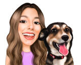 Caricatura de dueño de mascota en estilo digital en color extraída de fotos
