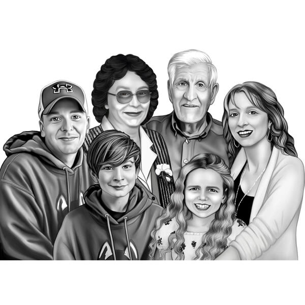 Černobílá kresba rodiny zármutku