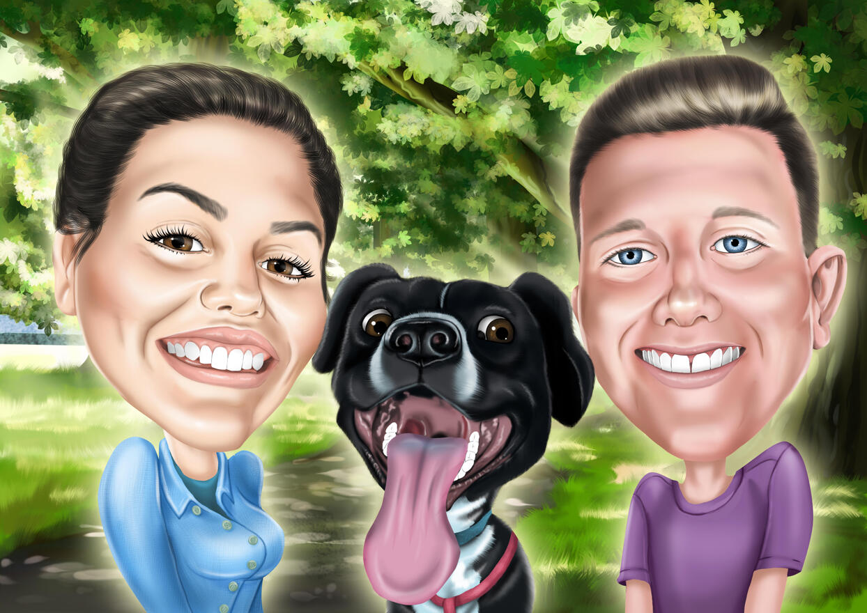 Vet Doctor Couple Caricature with Pets Vet Doctor Couple Caricature with Pets