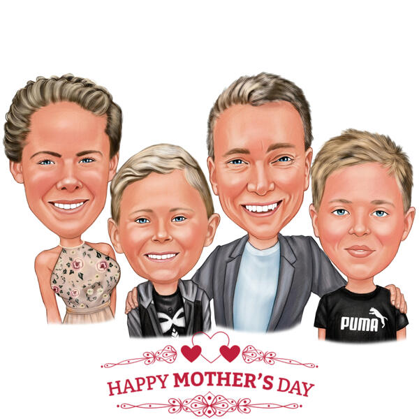 Family Caricature for Mother's Day Gift