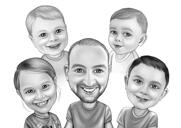 Black and White Family Cartoon Portrait from Photos