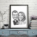 Couple amoureux cadeau de caricature dans un style noir et blanc à partir d'une photo imprimée sur une affiche