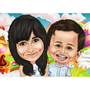 Children Caricature with Colored Background