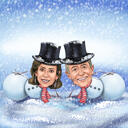 Merry Christmas Snowman Couple Caricature