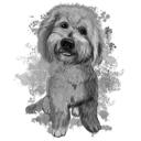 Akvarel černobílý celotělový boloňský hračkový pes, malířský dárek