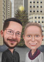 Retrato de casal personalizado de fotos com fundo da cidade