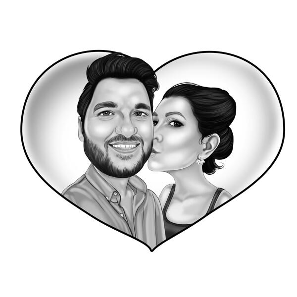 Sărut romantic pe obraz Cuplu desen în stil alb-negru