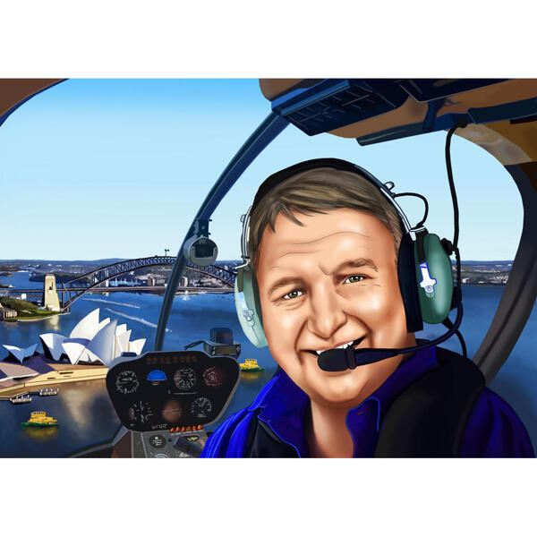 Portret van piloot in helikopter