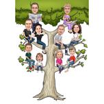 Cartoon Family on Genealogical Tree