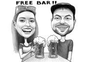 Caricatura de casal com cerveja