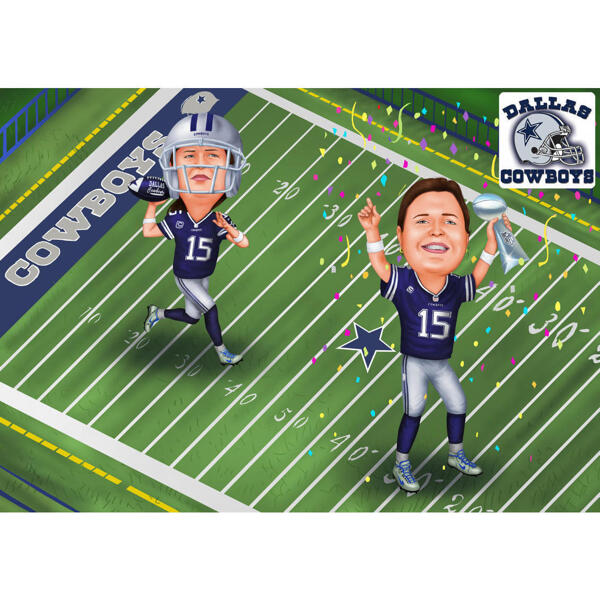Regalo de caricatura personalizada de 2 fanáticos de los Cowboys