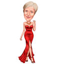 Caricatura de mujer con vestido rojo
