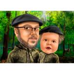 Father with Kid Hunting Caricature