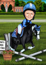 Person på hästkapplöpning Roliga tecknade serier från foton i levande färgglad stil