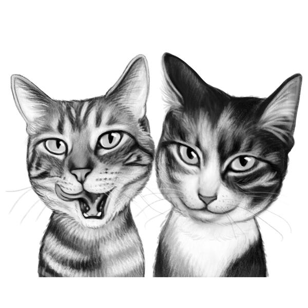 Kissat sarjakuva karikatyyri muotokuva mustavalkoisena valokuvista