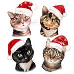 Christmas Cats Caricature Portrait