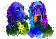 Hundepar Karikaturportræt i lys akvarelstil fra fotos