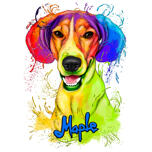 Vlastní kreslená kresba Beagle v jasném stylu akvarelu z fotografií