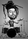 Drummer Cartoon în stil alb-negru pentru iubitorii de tobe