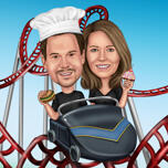 لعبة كاريكاتير الأفعوانية: زوجان على Roller Coaster