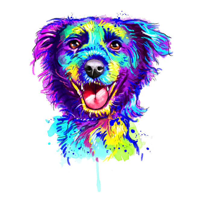 Any Breed Dog Cartoon Portrait in Watercolor Style from Photo