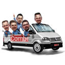 Desen caricaturală echipă în autobuz