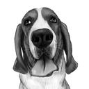 Caricature de Basset Hound en noir et blanc