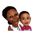 Mother with Kid Cartoon Portrait