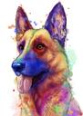 Vācu aitu suņa karikatūras portrets no fotoattēla pasteļtoņu akvareļu stilā