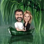 Caricatura de pareja en barco