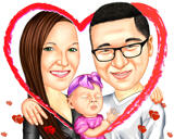 Caricatura de pareja con niño enamorado