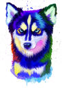 Ritratto di Husky ad acquerello arcobaleno