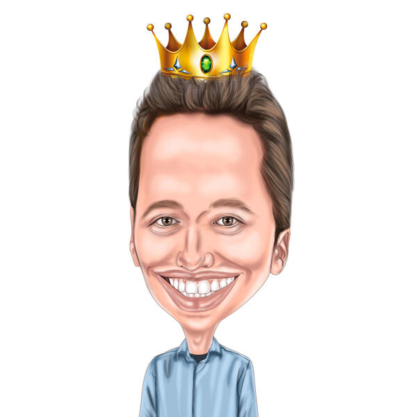 Funny Exaggerated Man Caricature with Gold Crown Hand-Drawn from Photos