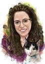 Retrato Memorial do Proprietário com Animais de Estimação em Estilo Aquarela