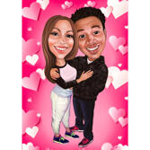 Full Body Couple with Pink Hearts Background