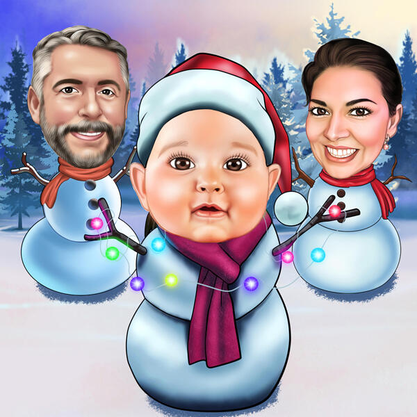 Custom Christmas Snowman Family Caricature