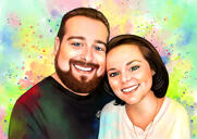 Portrait caricatural d'un couple enlacé à l'aquarelle