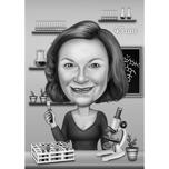 Medical Science Doctor Caricature Gift in Black and White Style with Laboratory Background