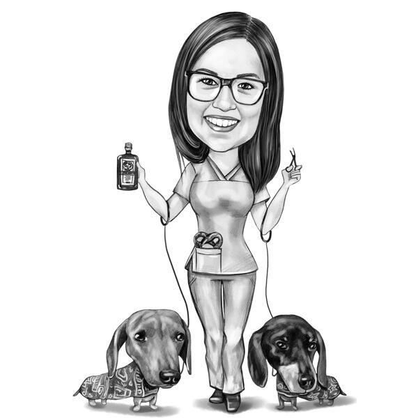 Medico veterinario con cartone animato di cani bassotto