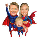 Superhero Family Caricature in Pencil Style