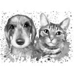 Suņa un kaķa grafīta zīmējums
